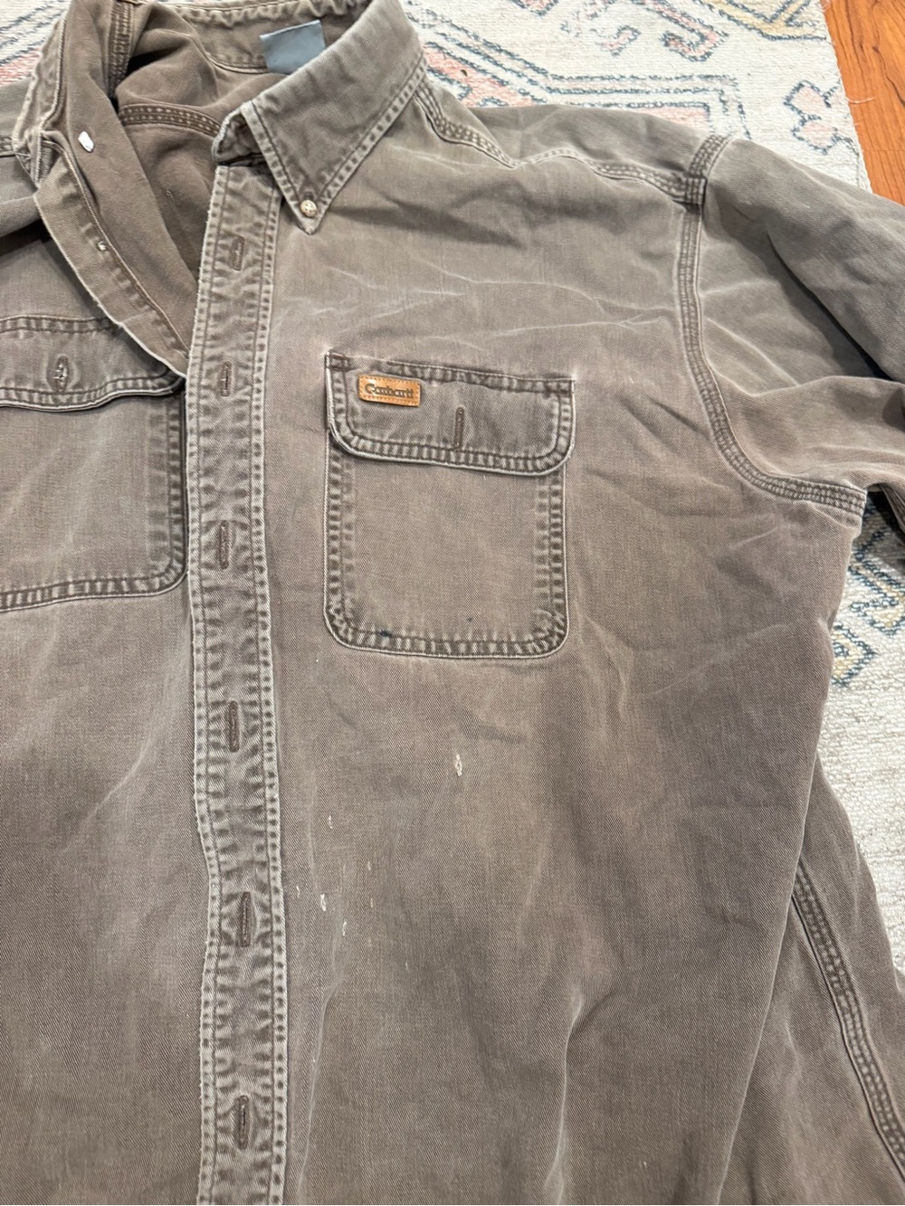 Carhartt Men's Washed Brown Button-Down Work Shirt - Picture 3 of 13